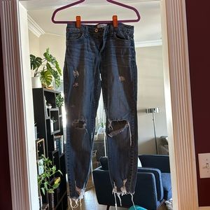 Pistola Monroe distressed denim with raw hem jeans